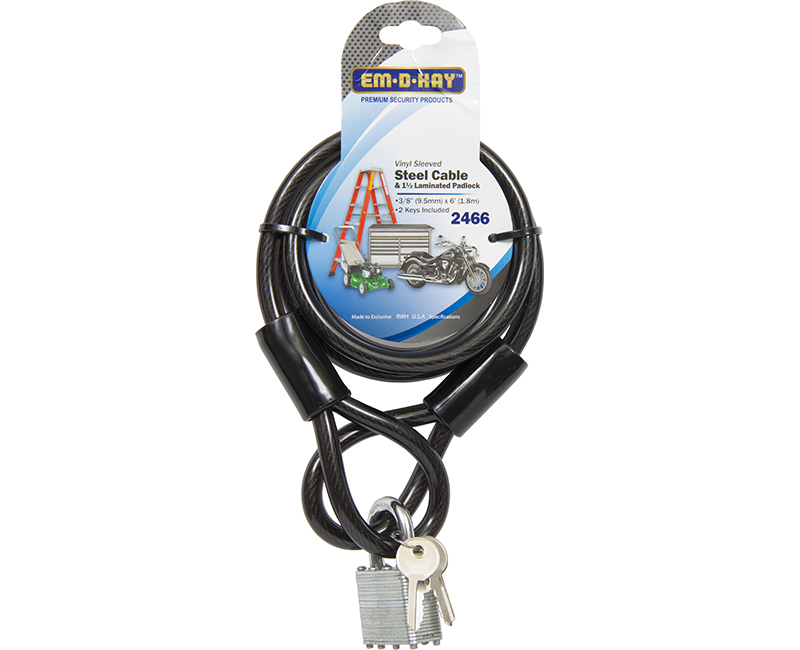 6' x 3/8" Vinyl Sleeved Steel Cable w/ Padlock