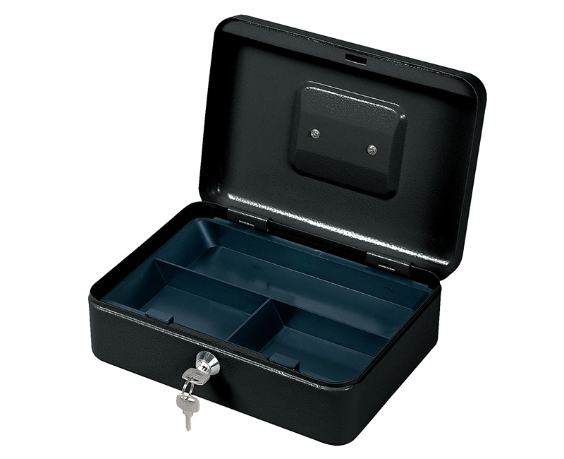 9.85" Metal Cash Box With Plastic Tray and Cam Lock