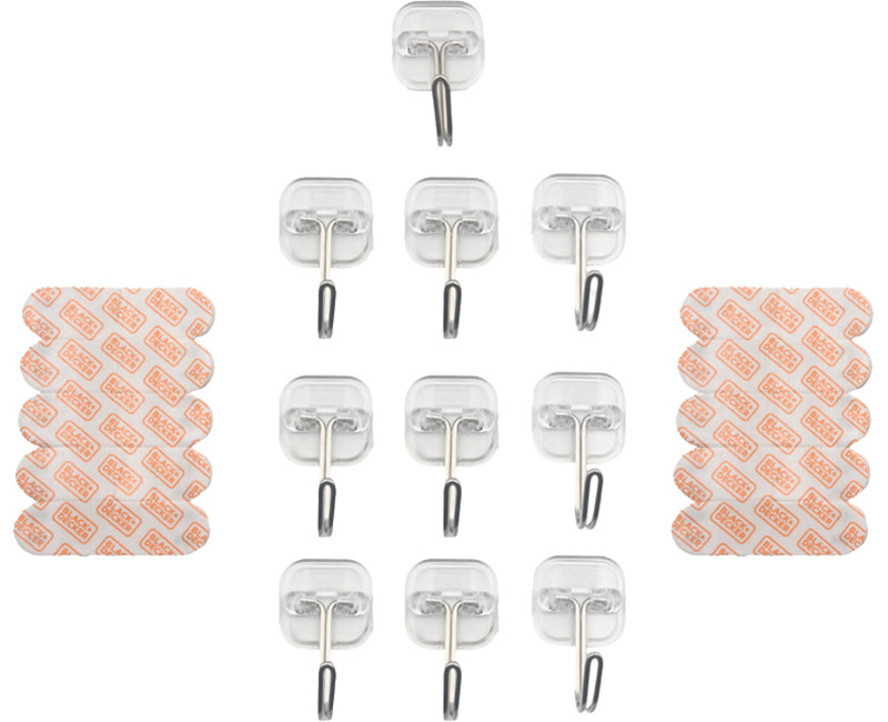 Black & Decker - 10pk Quick Stick Adhesive Wire Hook - Up To 0.5lbs. - 10 Hooks-20 Strips - Removable - Clear