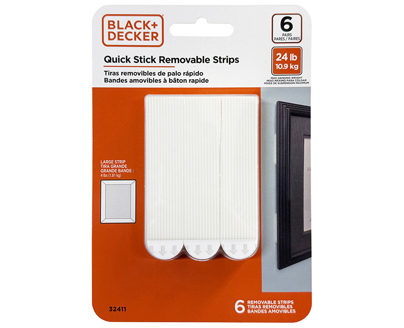 Black & Decker - Quick Stick Adhesive Strips - Up To 4lbs. - Removable - 6 Pairs