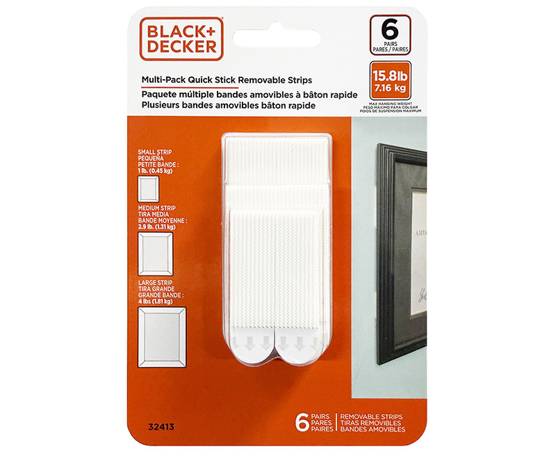 Black & Decker - Quick Stick Adhesive Strips - Multi Pack - Removable - 6 Pairs