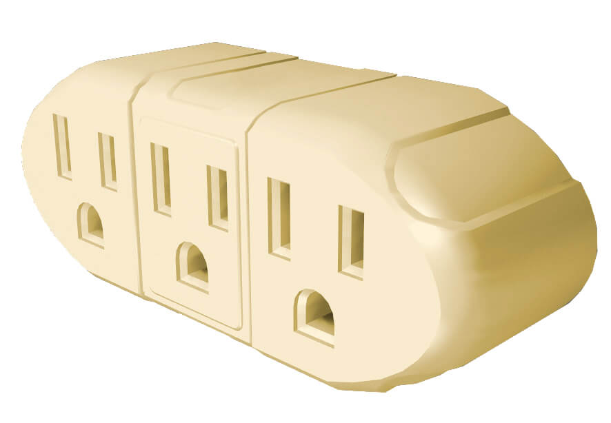 3 Outlet Grounded Wall Adapter - Beige