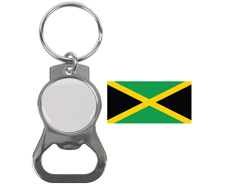 COUNTRY KEY CHAIN JAMAICA W/ BOTTLE OPENER NICKEL PLATED