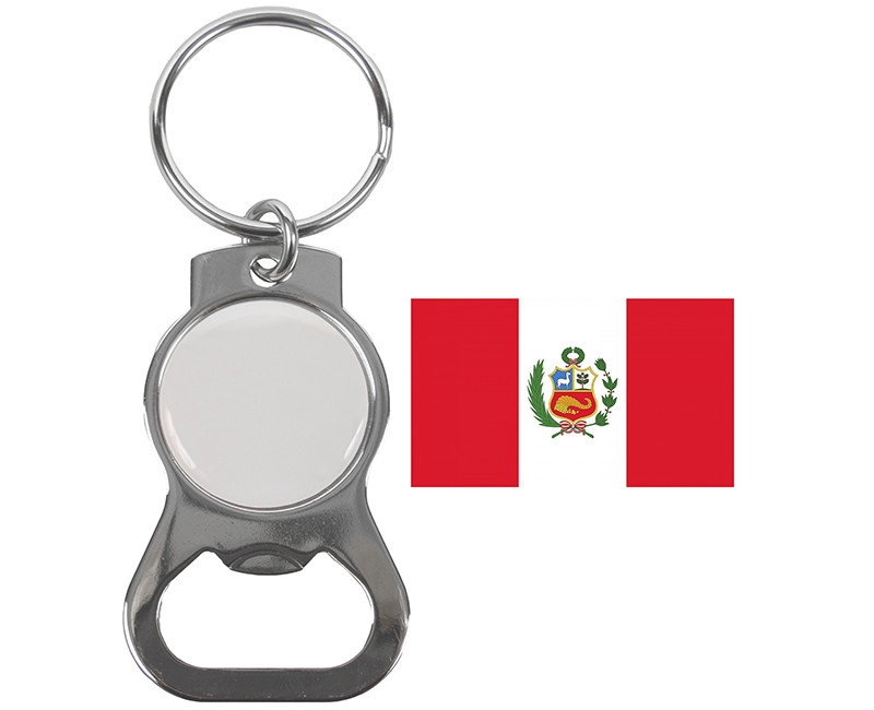 COUNTRY KEY CHAIN PERU W/BOTTLE OPENER NICKEL PLATED
