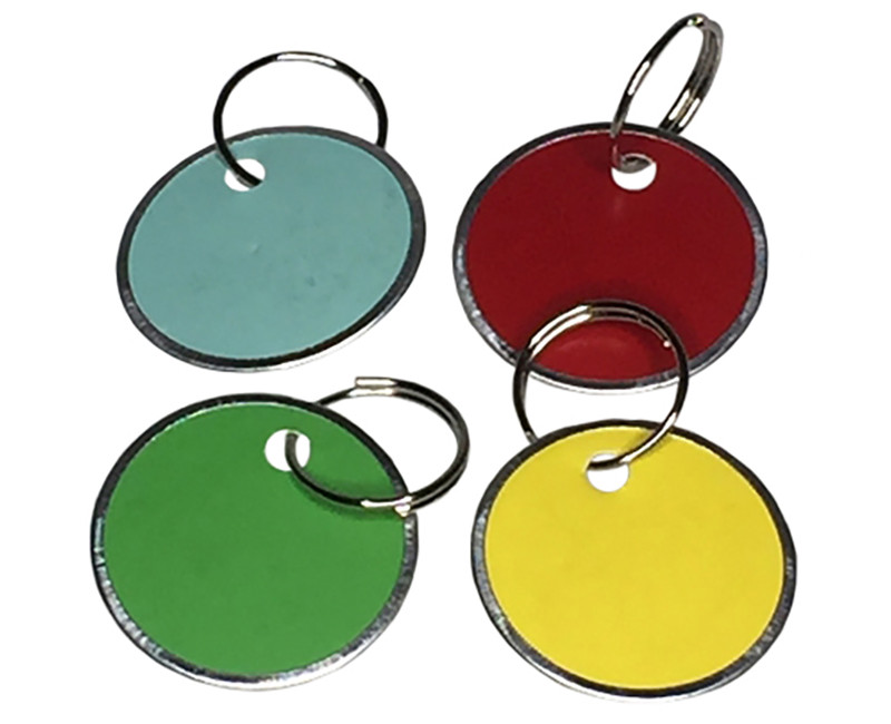 1.25" COLORED PAPER TAG W/ METAL EDGE & SPLIT KEY RING 50 PER BAG