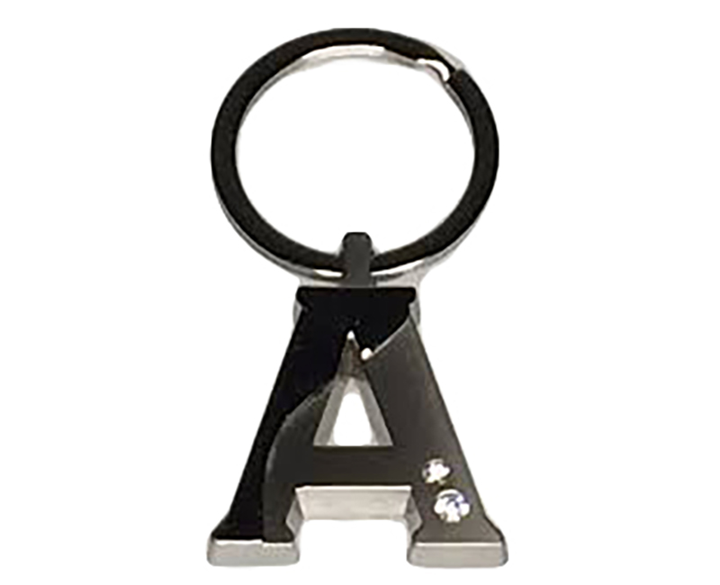 Initial Key Ring 2 Tone Nickel Plate W/ Diamonds A