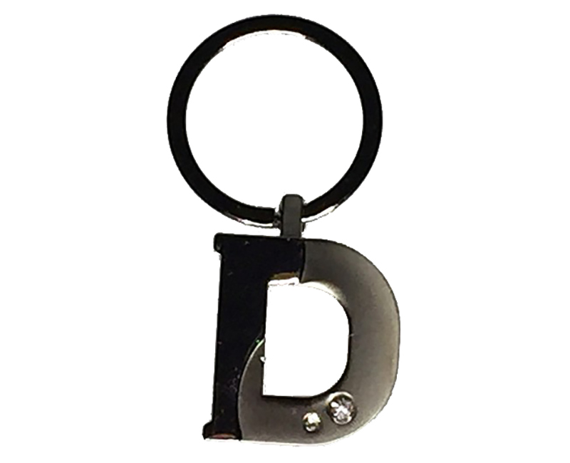 Initial Key Ring 2 Tone Nickel Plate W/ Diamonds D