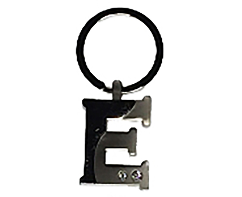 Initial Key Ring 2 Tone Nickel Plate W/ Diamonds E