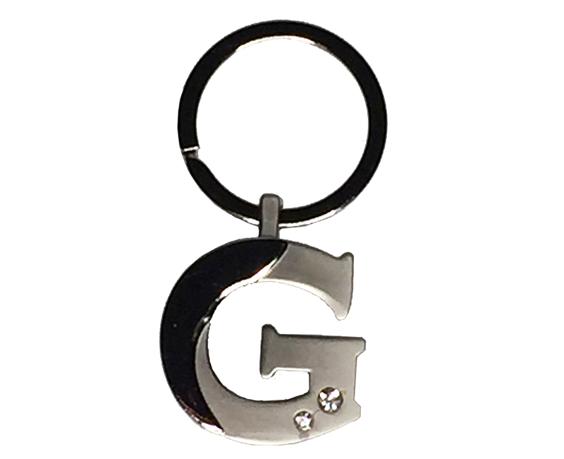 Initial Key Ring 2 Tone Nickel Plate W/ Diamonds G