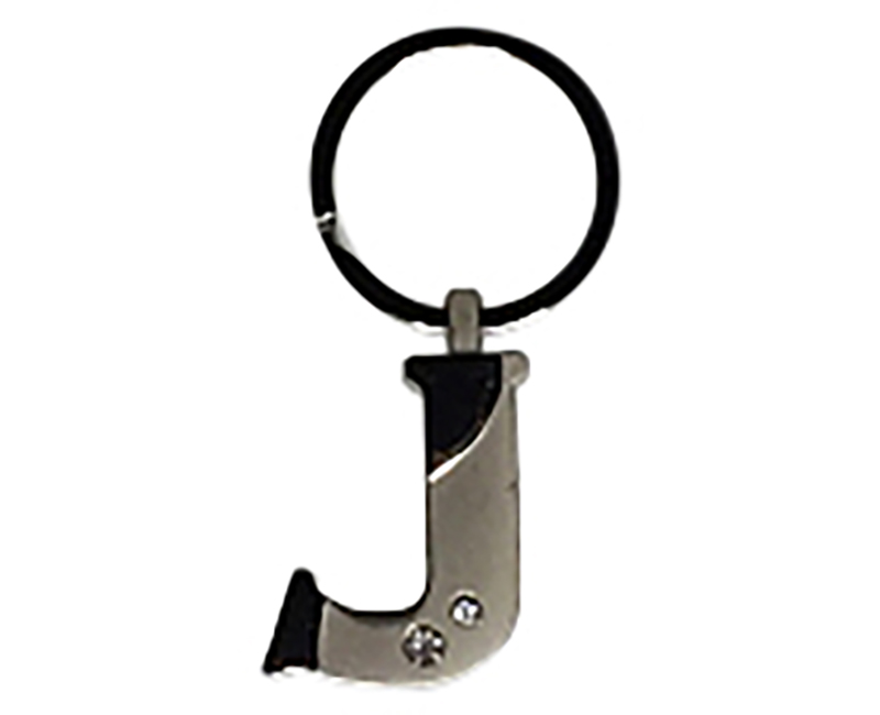 Initial Key Ring 2 Tone Nickel Plate W/ Diamonds J