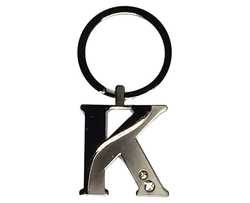 Initial Key Ring 2 Tone Nickel Plate W/ Diamonds K