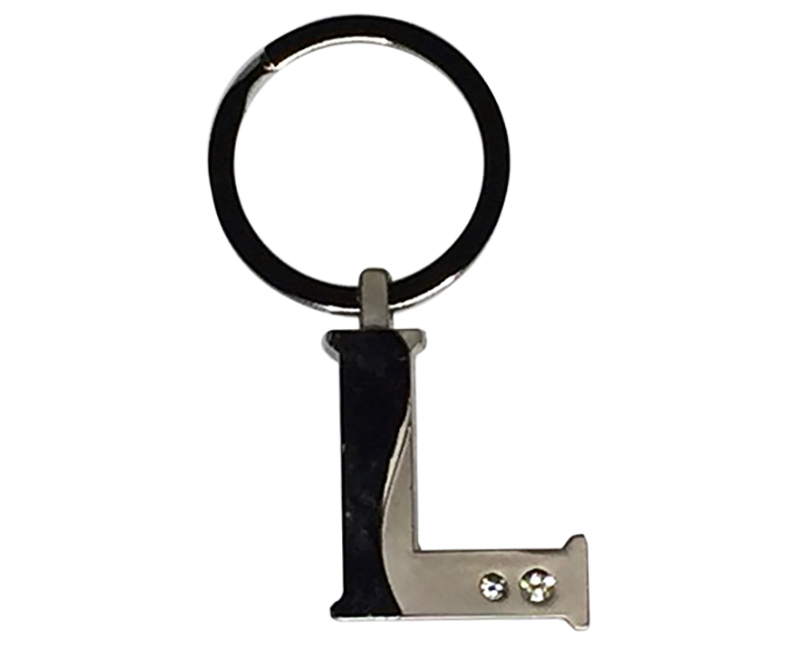 Initial Key Ring 2 Tone Nickel Plate W/ Diamonds L