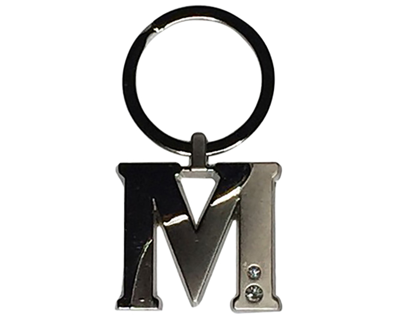 Initial Key Ring 2 Tone Nickel Plate W/ Diamonds M