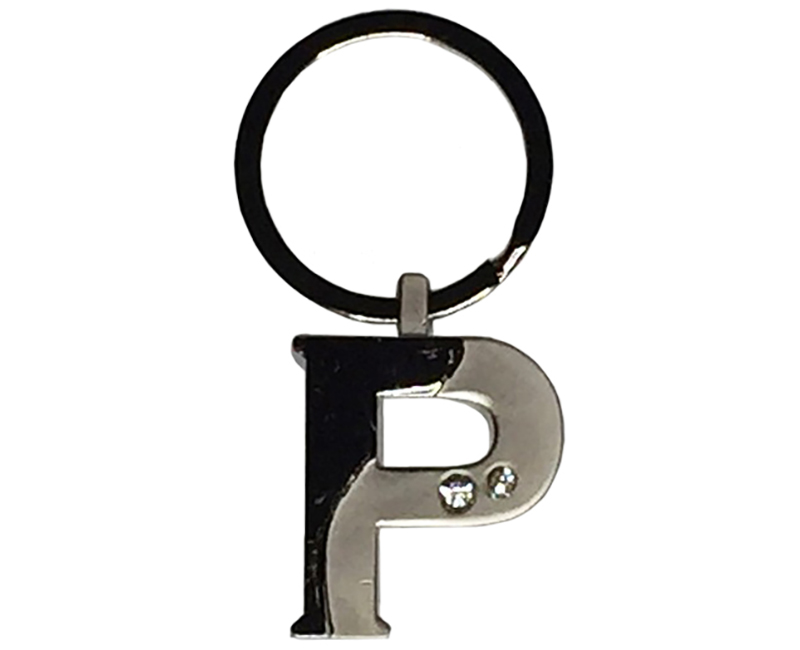 Initial Key Ring 2 Tone Nickel Plate W/ Diamonds P