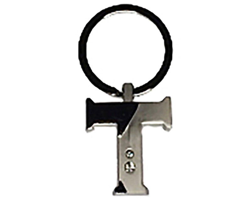 Initial Key Ring 2 Tone Nickel Plate W/ Diamonds T