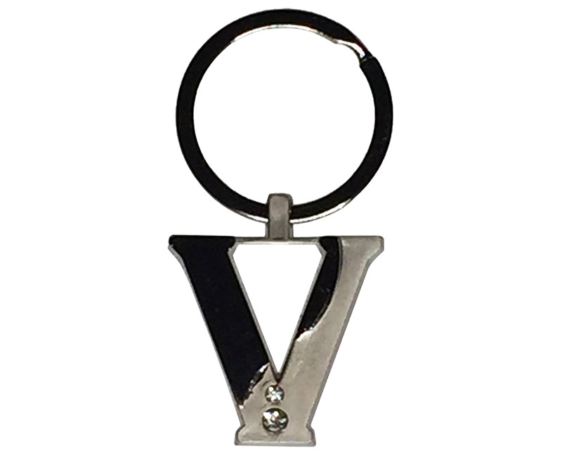 INITIAL KEY RING 2 TONE NICKEL PLATE W/ DIAMONDS V