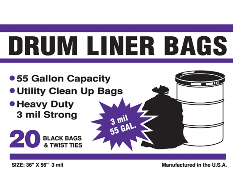 3 Mil 55 Gal Drum Liner Bags 36 x 56 - 20 Ct. Boxed