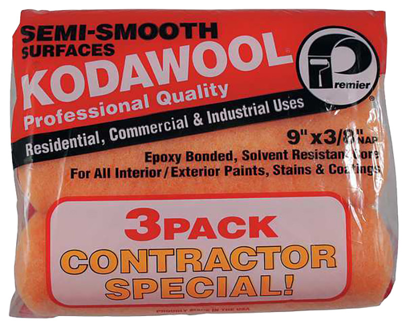 3 PACK 9" X 3/8" SEMI SMOOTH KODAWOOL ROLLERS