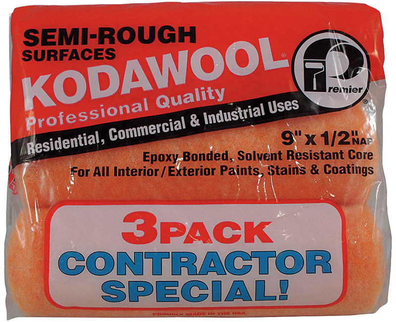 3 PACK 9" X 1/2" SEMI ROUGH KODAWOOL ROLLERS