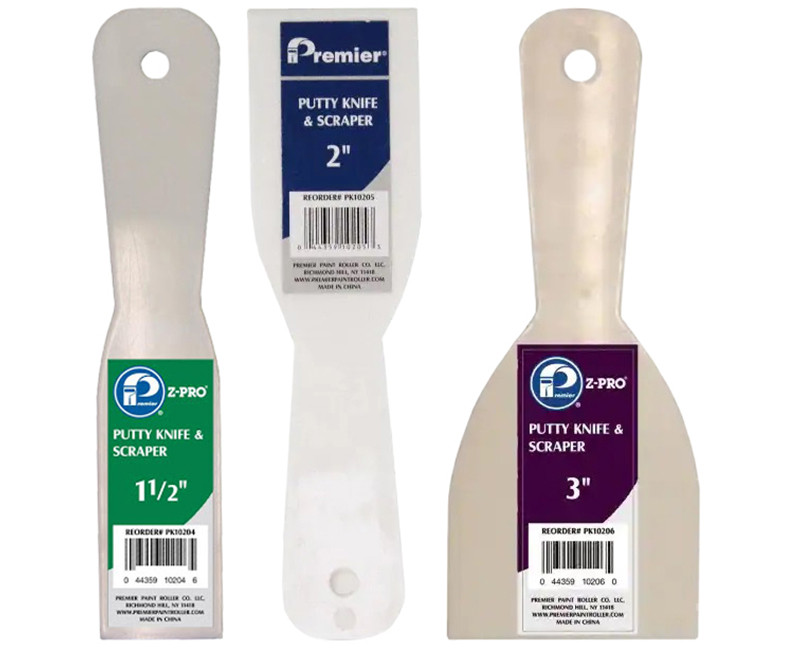 3PC. SET INCLUDES 1 1/2", 2" & 3" IN POLYBAG PLASTIC PUTTY KNIVES BEVELED EDGE