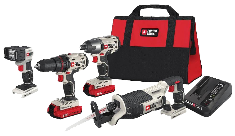 20V Max Lithium Ion 4 Tool Combo Kit - Drill + Impact Driver + Flashlight +