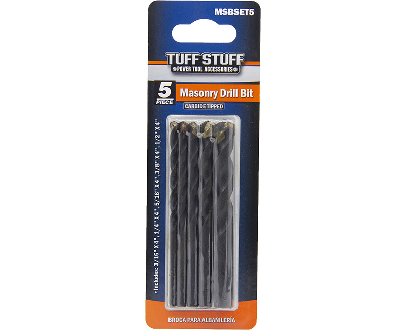 MASONRY BIT 5PC SET 3/16"X4" 1/4"X4" 5/16"X4" 3/8"X4" 1/2"X4" CARDED