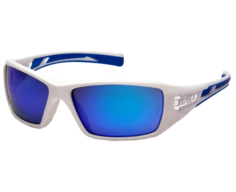 Safety Glasses White Frame - Ice Blue Mirror Lens