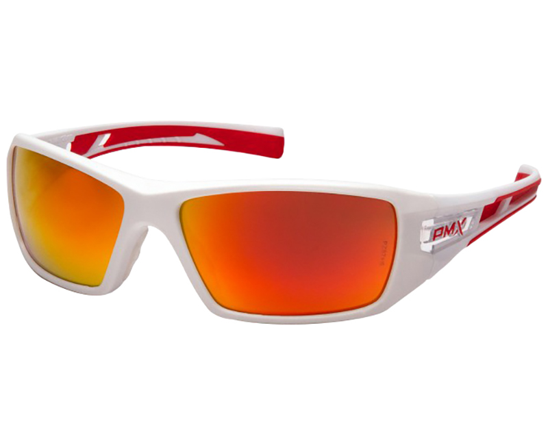 Velar Saftey Glasses White Frame - Sky Red Mirror Lens