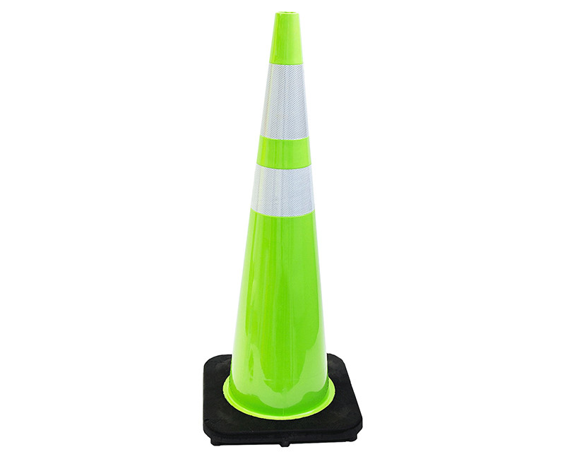36" LIME TRAFFIC SAFETY CONE 10LB WITH 4"+ 6" REFLECTIVE COLLARS