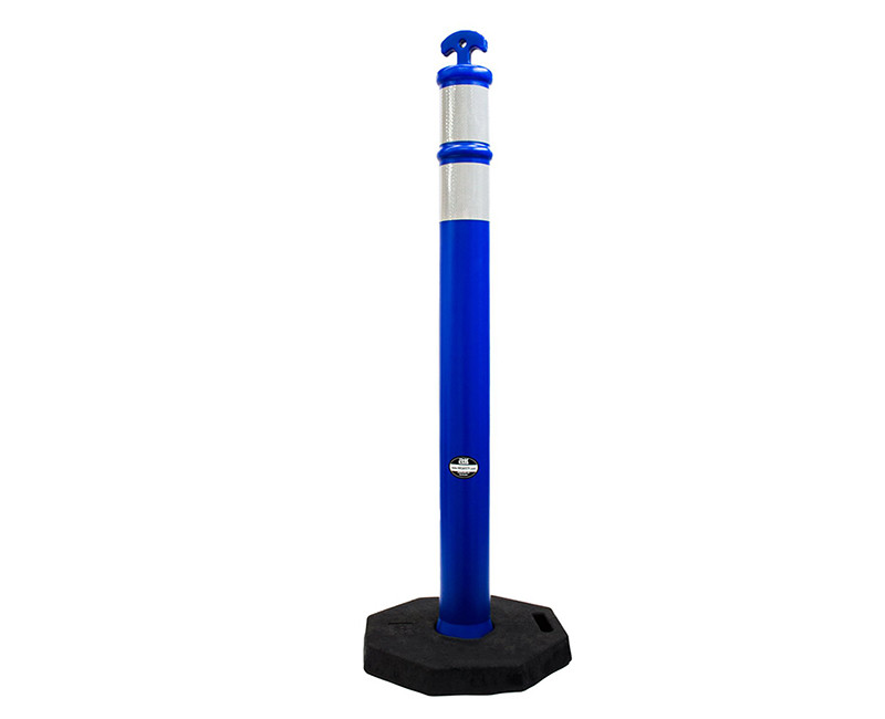 42" BLUE DELINEATOR POST WITH 2" REFLECTIVE BANDS + 13LB RUBBER BASE