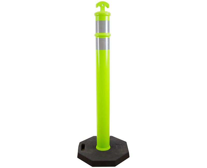 42" LIME DELINEATOR POST WITH 2" REFLECTIVE BANDS + 13LB RUBBER BASE