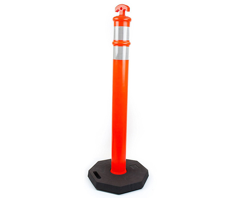 42" ORANGE DELINEATOR POST WITH 2" REFLECTIVE BANDS + 13LB RUBBER BASE