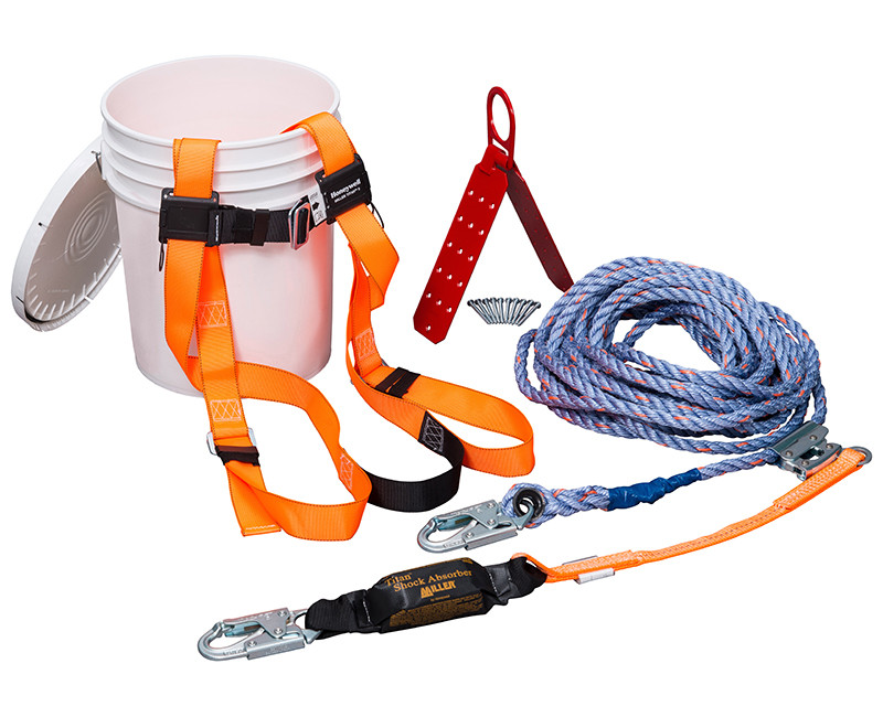 ROOF KIT W/ BODY HARNESS ROB GRAB 50' LIFELINE, ROOF ANCHOR + BUCKET