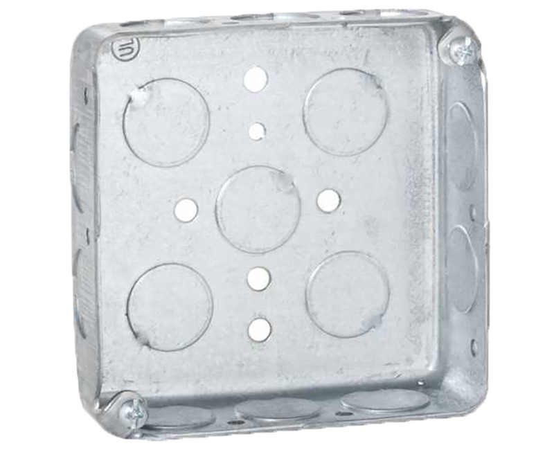 ELECTRICAL STEEL BOX 4" SQUARE 1-1/2" DEEP 1/2" KNOCKOUTS