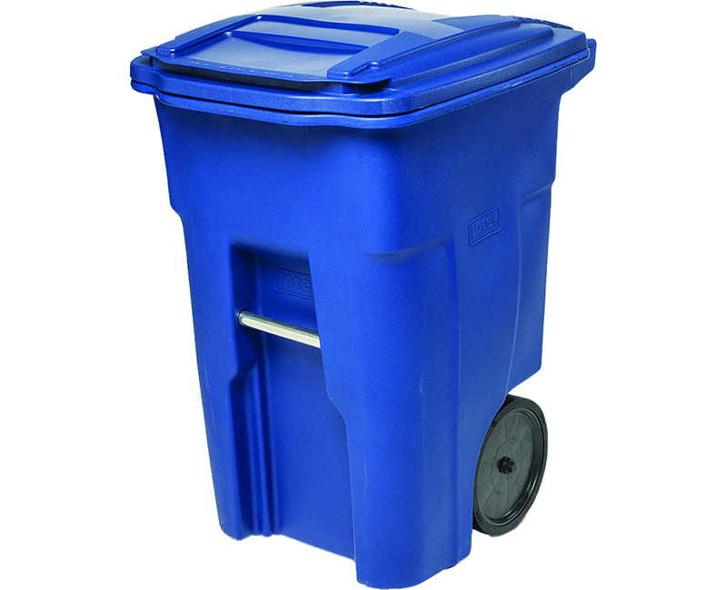48 GALLON TWO WHEEL CART WITH ATTACHED LID BLUE