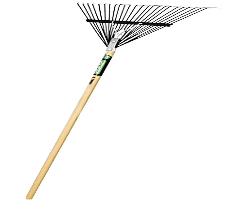 STEEL LEAF RAKE, 22" HEAD, WOOD HANDLE 48"