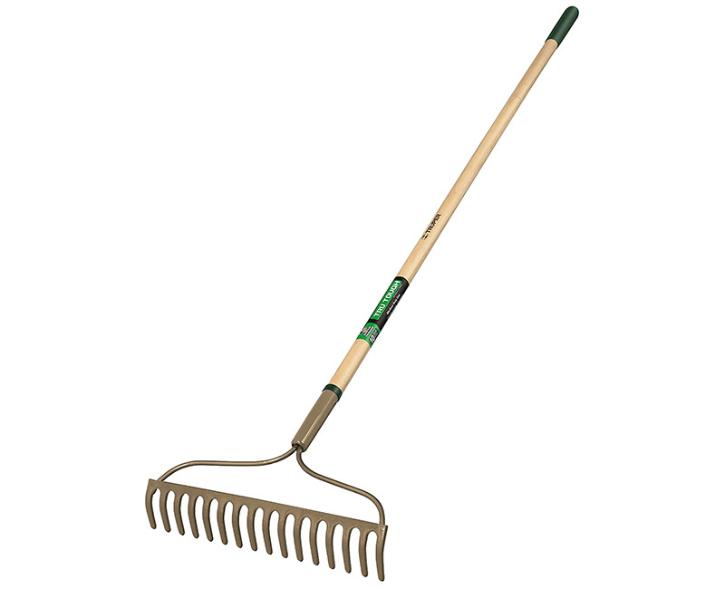 WELDED BOW RAKE, 16 TEETH WOOD HANDLE 6" GRIP