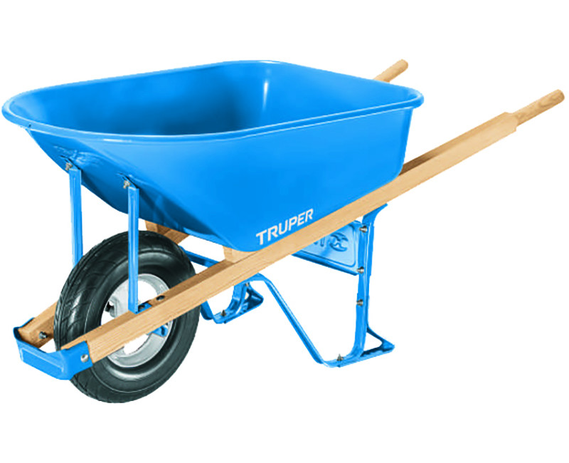 6 CUBE CONTRACTOR GRADE STEEL WHEEL BARROW W/ 16" FLAT FREE TIRE BLUE TRAY