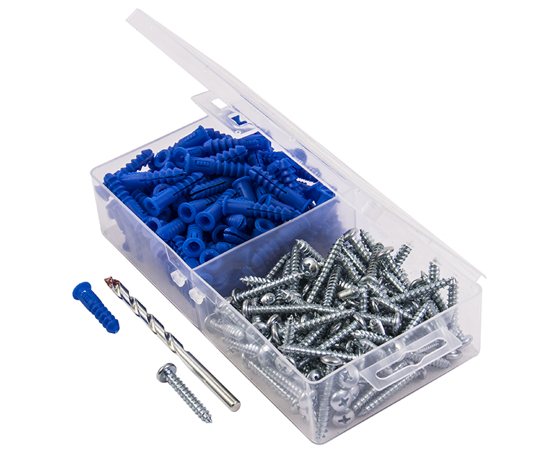 200 Pc. Plastic Ribbed Anchor Kit With Masonry Drill Bit - 10-12