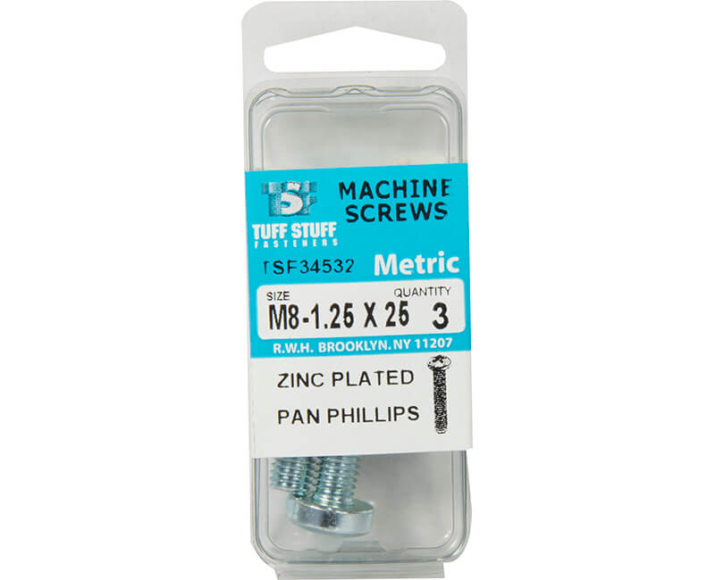 M8-1.25 x 25 Metric Machine Screw Pan Phillips ZP - 3 Piece Per Package