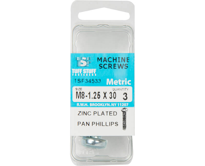 M8-1.25 x 30 Metric Machine Screw Pan Phillips ZP - 3 Piece Per Package