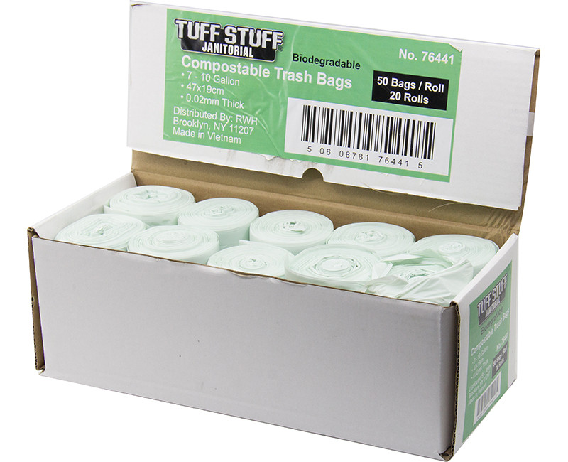 Compost Bags 7-10 Gal. 47x19cm 0.02mm Thick Bio-Degradable Smoke Green Color 50 Rolls per Bag