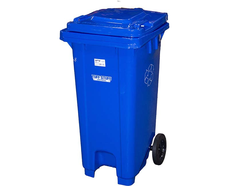 32 Gal. Square Wheeled W/ Blue Lid Trash Can