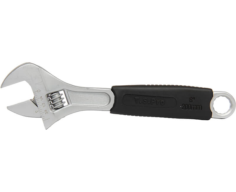 8" Adjustable Wrench With Rubber Grip