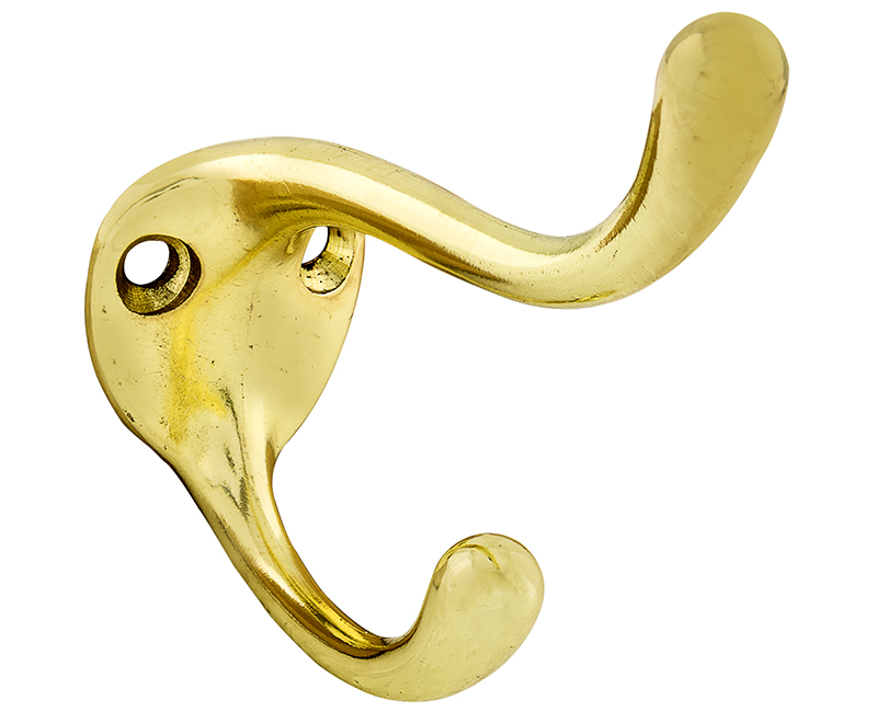 Heavy Duty Coat and Hat Hook - Brass Plated Carded