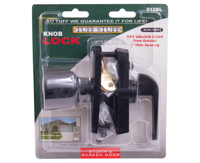 Tulip Knob Storm Door Latch With Key Cylinder - Black Finish