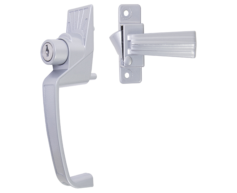 Push Button Screen Door Latch With Key Cylinder and 1-3/4" Hole Spacing - Aluminum Finish