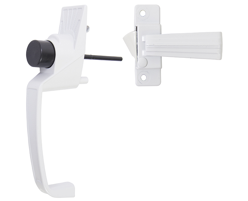 Push Button Screen Door Latch With 1-3/4" Hole Spacing - White Finish