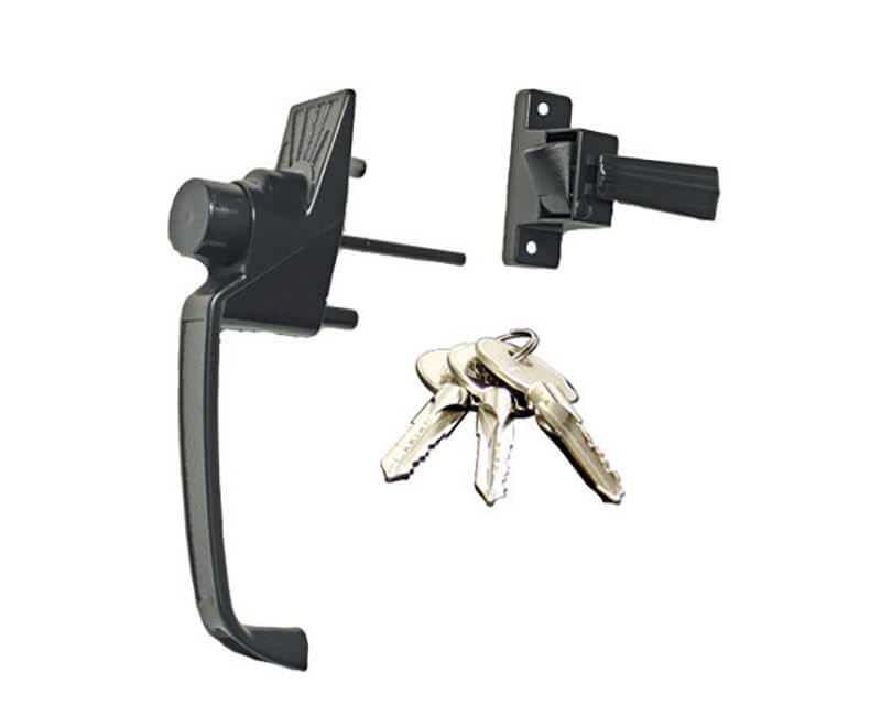 Push Button Screen Door Latch With Key Cylinder and 1-1/2" Hole Spacing - Black Finish