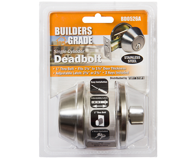 Builder's Grade Deadbolt Single Cylinder Adj. Backset Carded - 32D